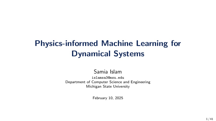 Title slide: Physics-informed Machine Learning for Dynamical Systems